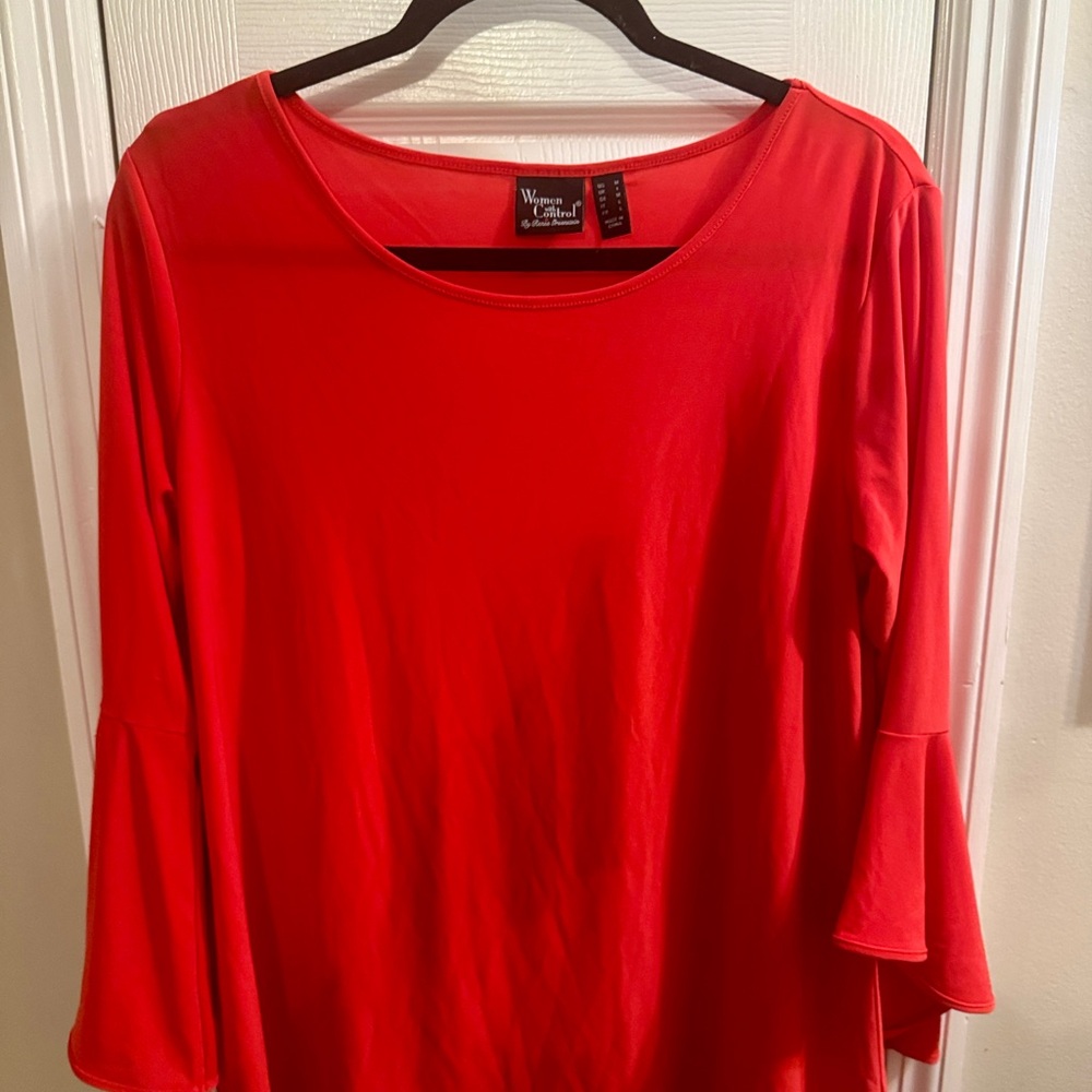 Women with Control Vibrant Red Flare Sleeve Blouse